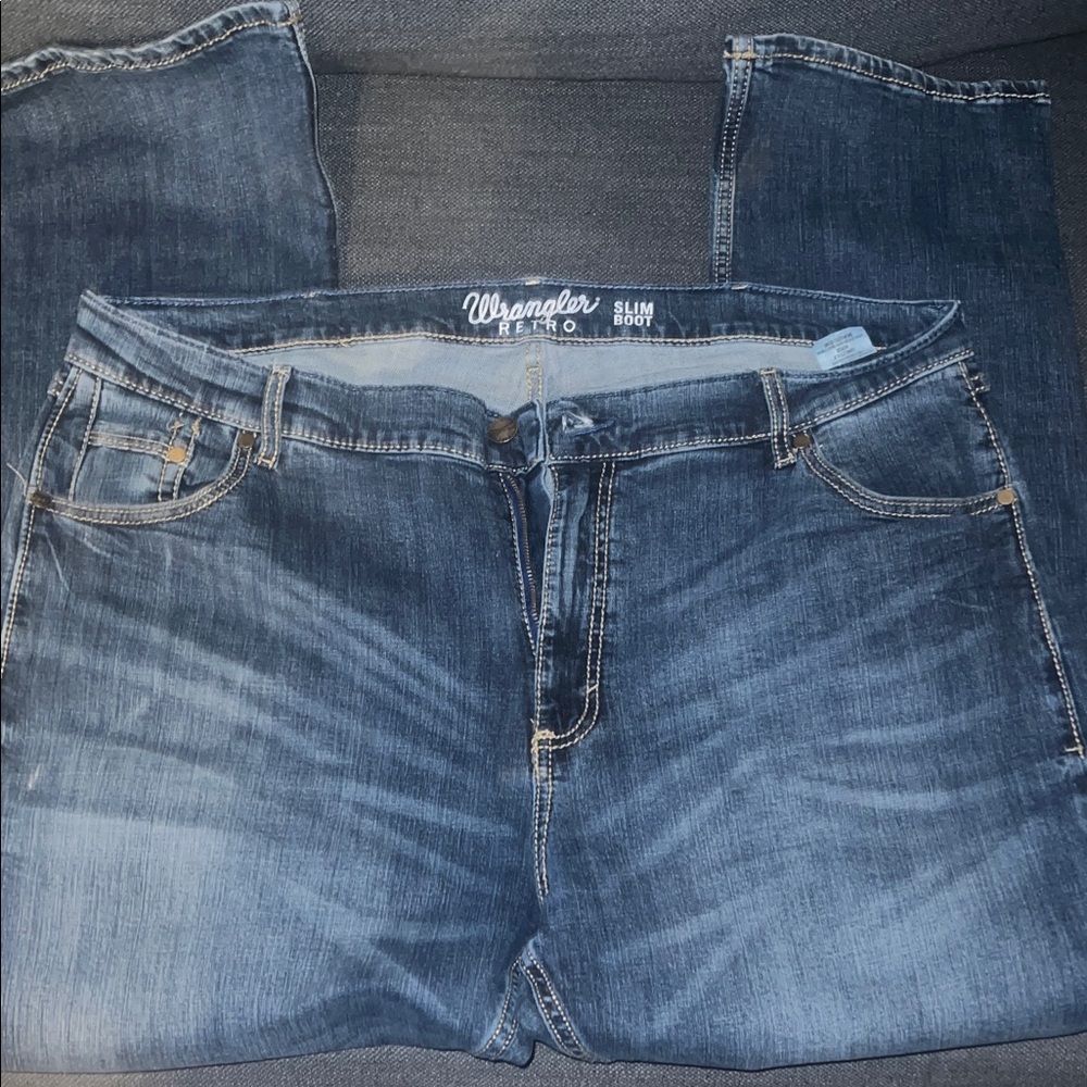 Wrangler Retro Slim Bootcut Jeans - Dark Blue 40x32 - Picture 3 of 3